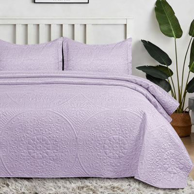 Ensemble de couvre-lit matelassé à motif floral en relief Qatan surdimensionné, grand lit/queen, couvre-lit léger réversible avec taies d'oreiller, lavande