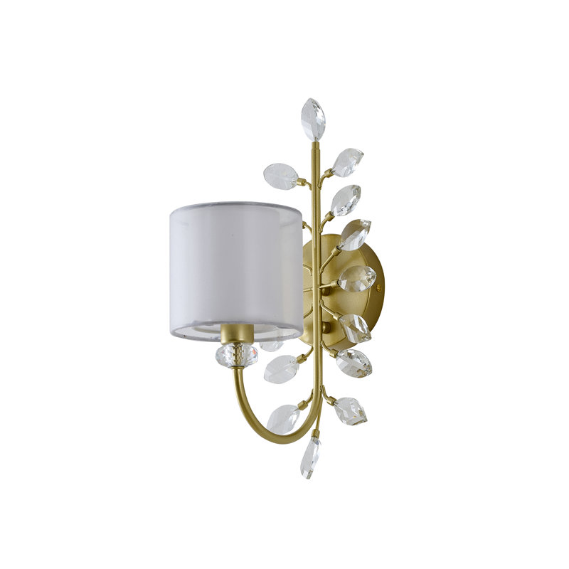 1-Light Aged Silver Branch Wall Sconce With A Fabric Shade And Crystals
