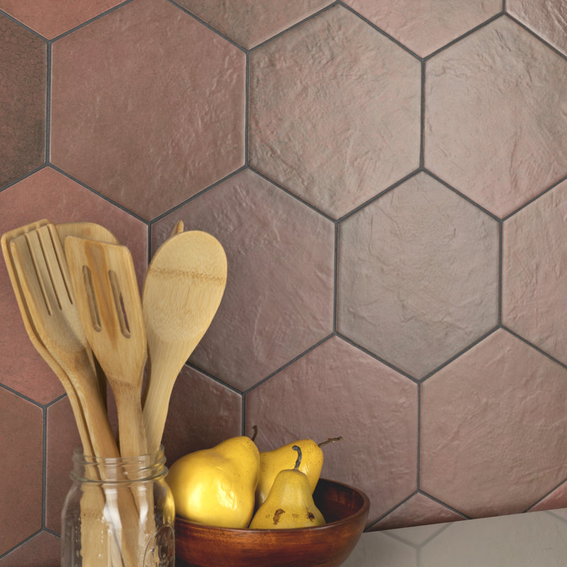 Heritage Hex 7" x 8" Porcelain Stone Look Wall & Floor Tile, Wine