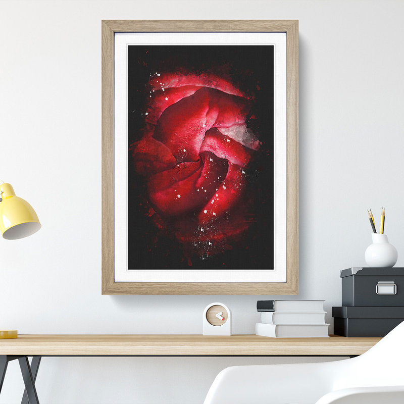 Petals of Red Flower - Picture Frame Graphic Art Print, 33cm H x 24cm W x 2cm D, Oak Framed