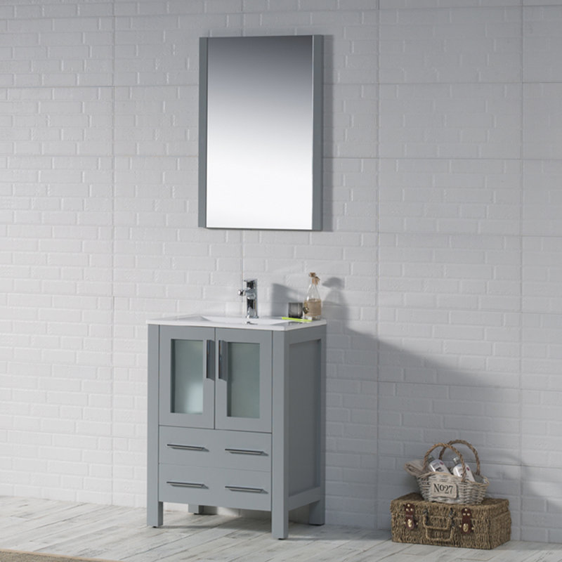 Mance 24.25'' Single Bathroom Vanity with Ceramic Top, Metal Gray