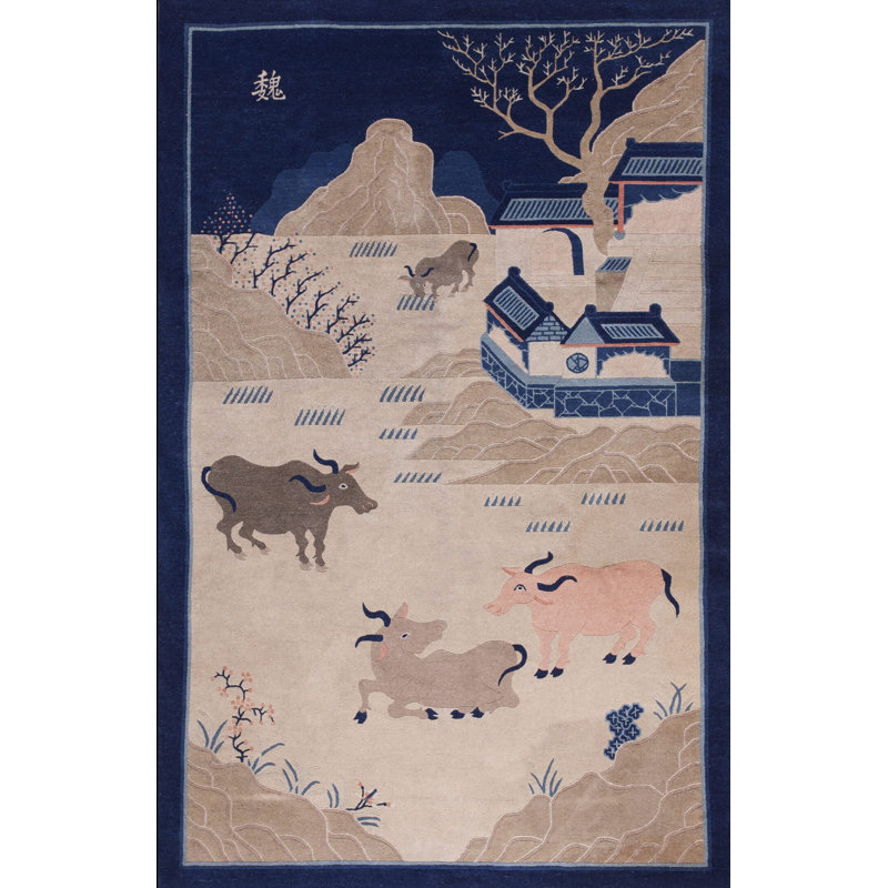 Antique Scenic Pictorial Peking Chinese Small Scatter Size Animal Rug