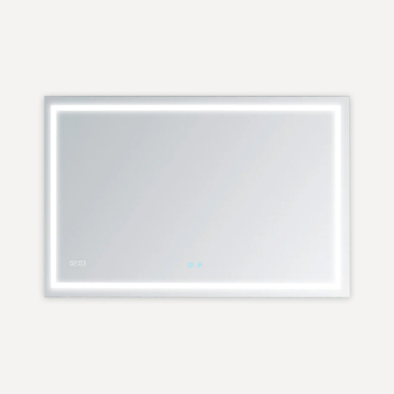 Daytona 48" Rectangular LED Lighted Silver Bathroom Mirror with Digital Clock
