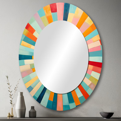 Colorful Mid Century Optical Serenade III - Multi-Color Oval Wall Mirror Decor