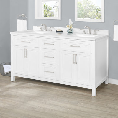 Angle 60'' Double Bathroom Vanity with Marble Top