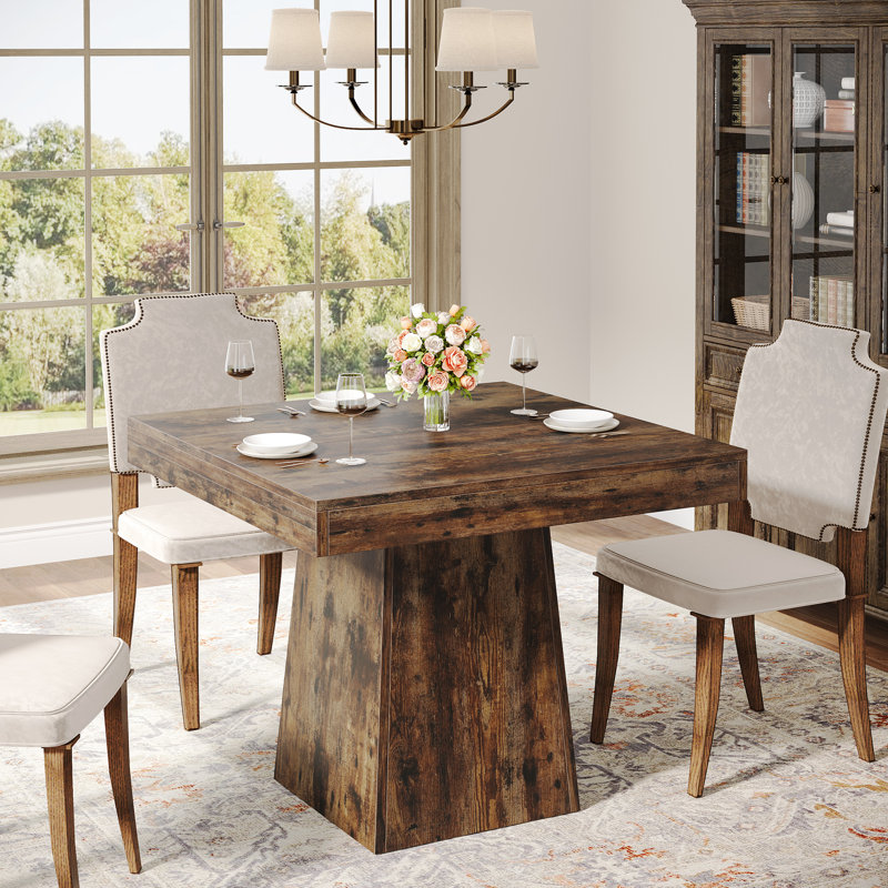 31.5 Inch Square Dining Table, Kitchen Table Small Dinner Table Farmhouse Dining Room Table, Rustic Brown