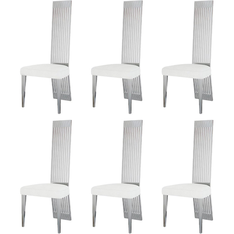 White Dining Chairs With Silver Legs, 6, Silver