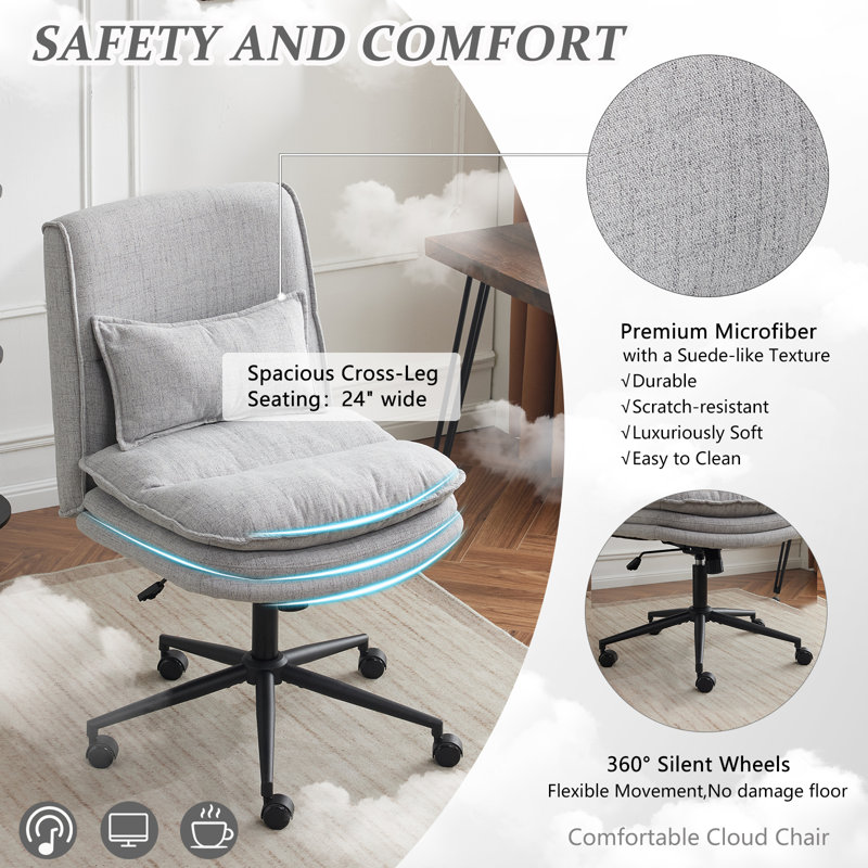 Upholstered Armless Task Office Chair, Light Gray Polyester