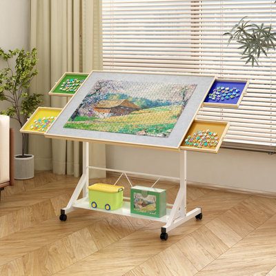 [1500 pièces] Table de puzzle en bois avec hauteur réglable, inclinaison à 360 °, tiroir, roulettes et housse de protection