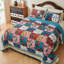  Ensemble de courtepointe à motif floral en coton rouge / bleu-88427664