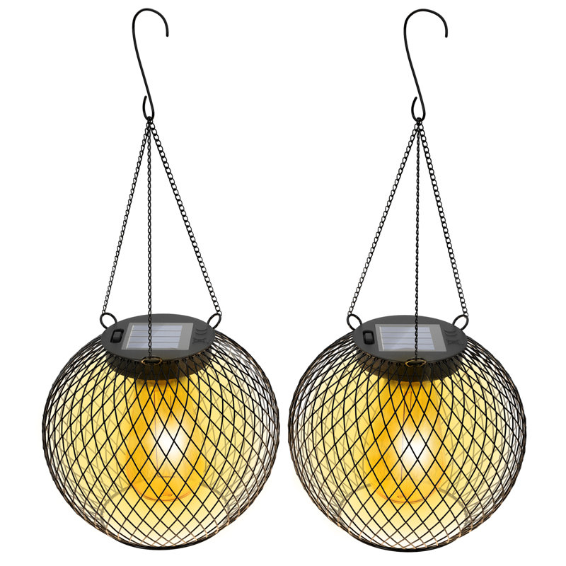 Modern Solar Mesh Globe Pendant Lights, Black Metal Hanging Spherical Lanterns with Edison Bulbs, Chain-Mounted, Indoor Outdoor