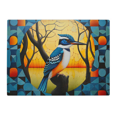 Kingfisher Op Art  Glass Chopping Board