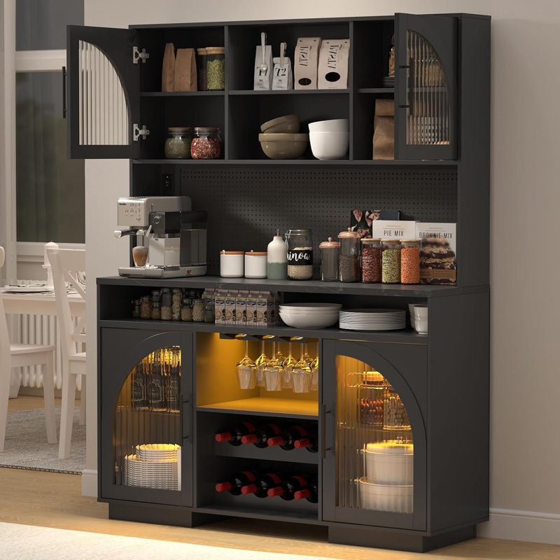 Armoire de cuisine avec DEL et grand bahut - noir, Noir