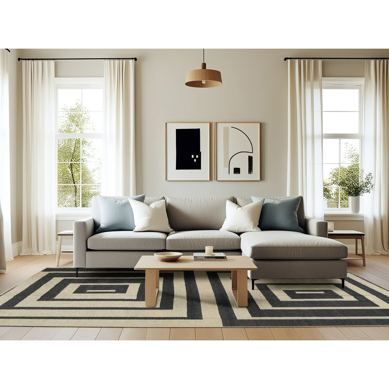 Tapis contemporain noir / beige, Rectangle 6 pi x 9 pi