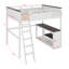 Grand lit mezzanine avec bureau, charge USB et tablettes de rangement