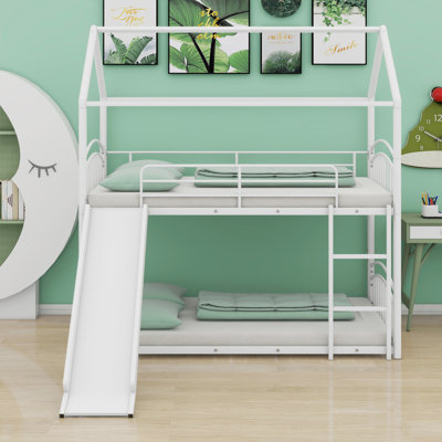 Metal Bunk Bed With Slide,Kids House Bed