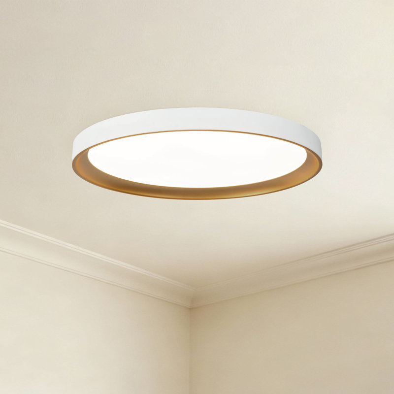 Chrysander 15-in White dimmable LED Flush Mount with Gold Accents, White/Gold