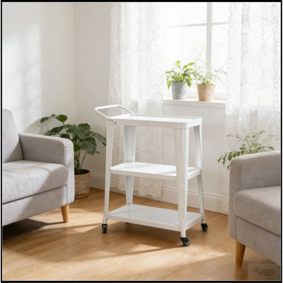 3-Tiered Metal Frame, Industrial Dining Cart with Swivel Wheels, White