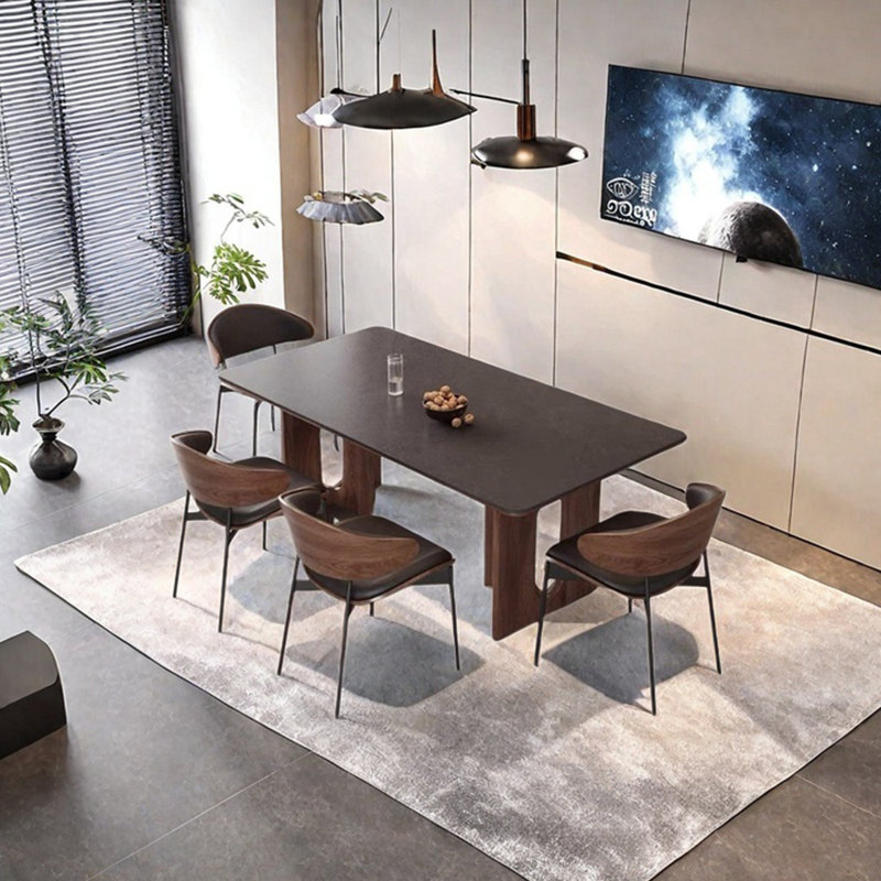 Sintered stone rectangle dining table set, 29.53" H x 62.99" L x 31.5" W
