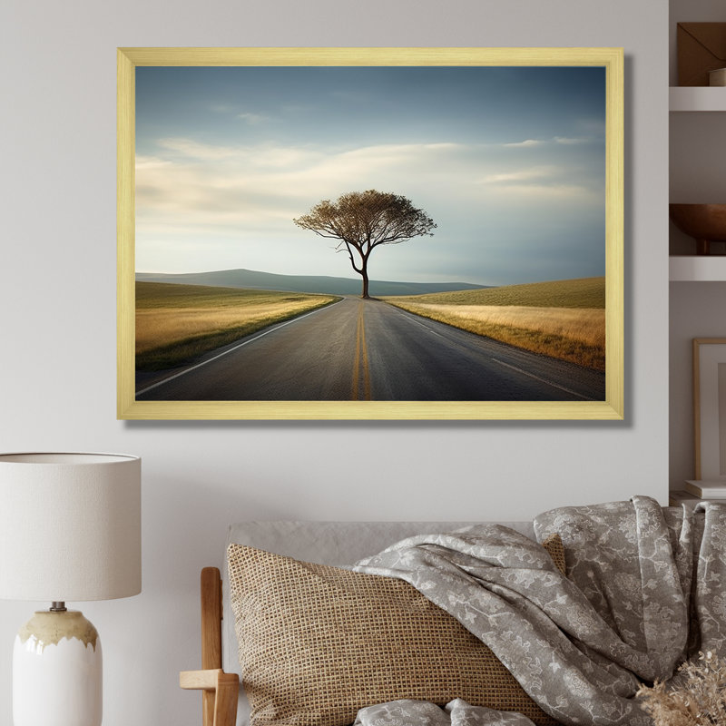 «Highway Photo Scenery On The Road On», reproduction sur toile, Cadre doré simple, H 16 po x l 32 po x P 1 po