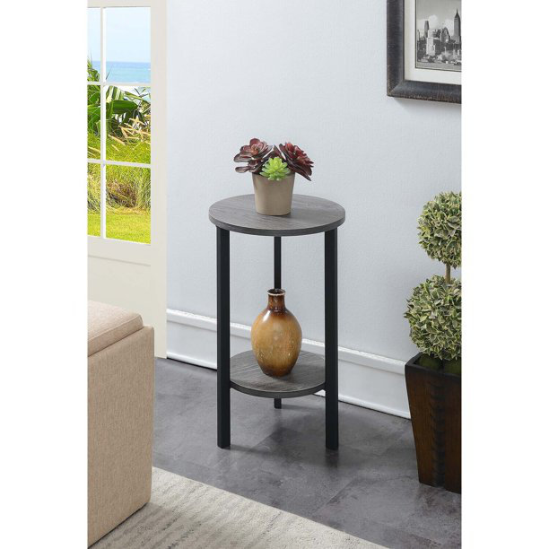 Support à plantes rond Migues, H 23,75 po x L 15 po x l 15 po, Gris patiné / noir
