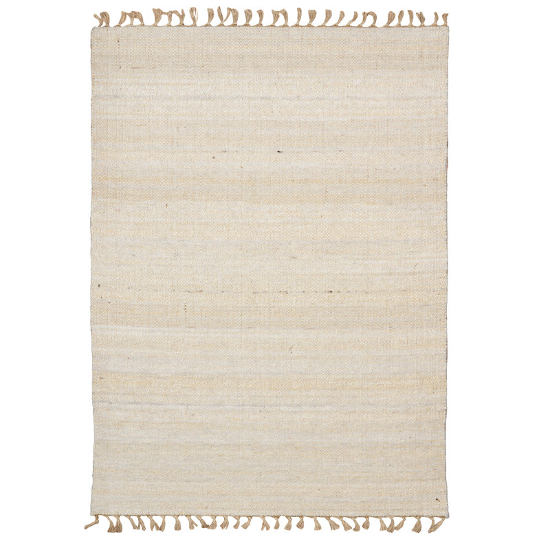 Brogan Berber Reversible Ivory Wool Area Rug with Jute Core and Jute Fringe, Rectangle 1'10" x 2'10"