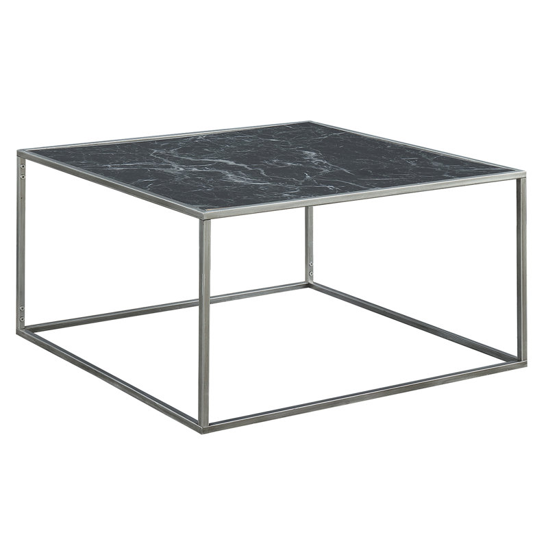 Table basse Laaspere, Plateau en imitation marbre noir / base argentée