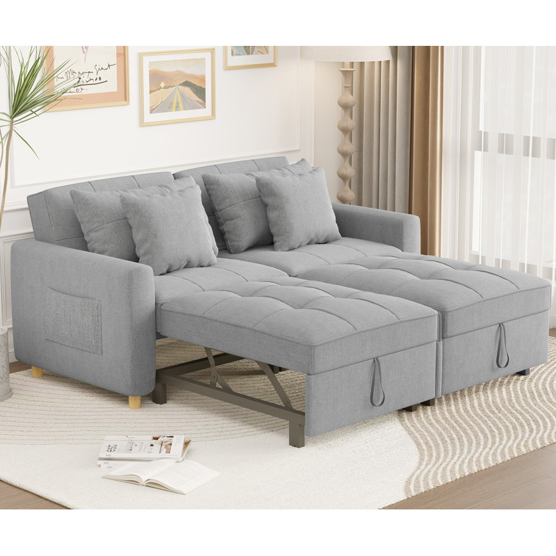 Borchert 2 Seater Fabric Sofa Bed, Grey Linen