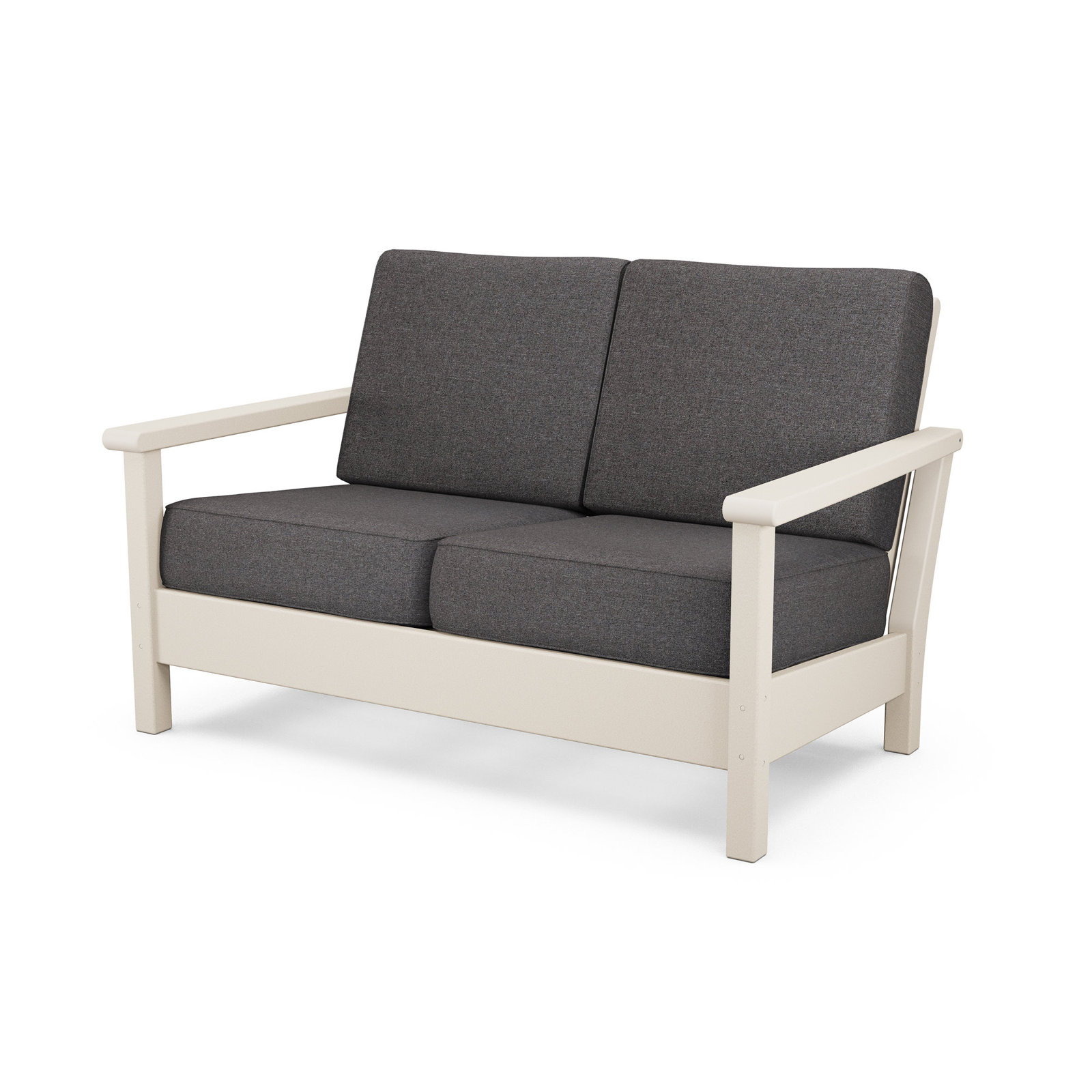 POLYWOOD® Harbour 52" Patio Loveseat, Ash Charcoal, Sand