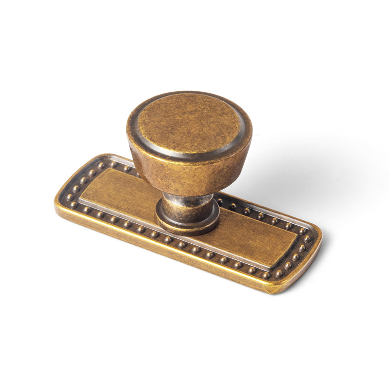 1.23" Diameter Mushroom Knob With Backplate(G018), Antique Brass