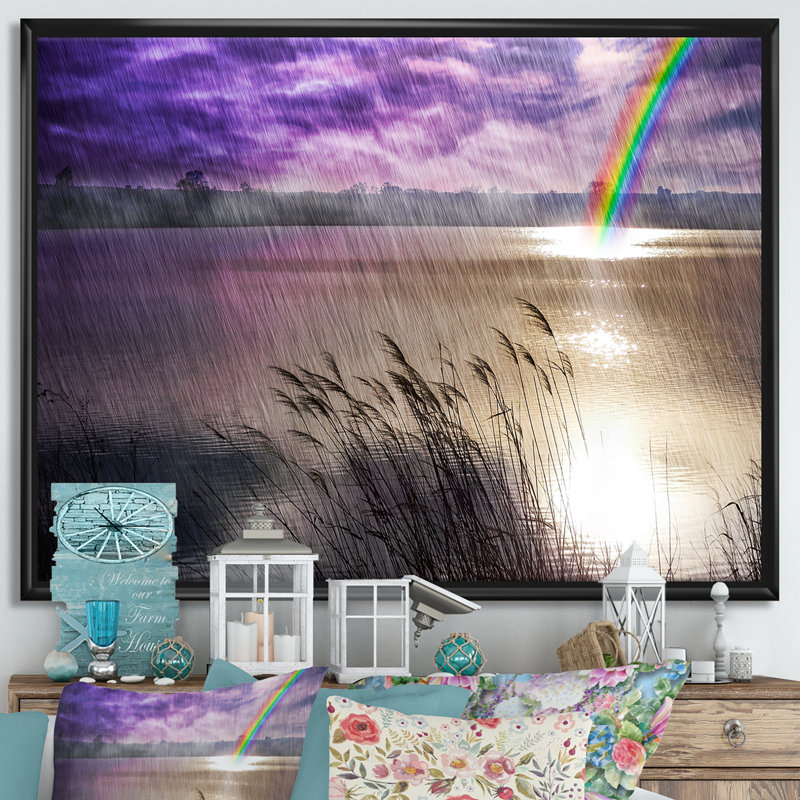 «Mysterious Landscape» par Lakeside with Rainbow - reproduction d'art sur toile, H 30 po x l 40 po x 1,5 po