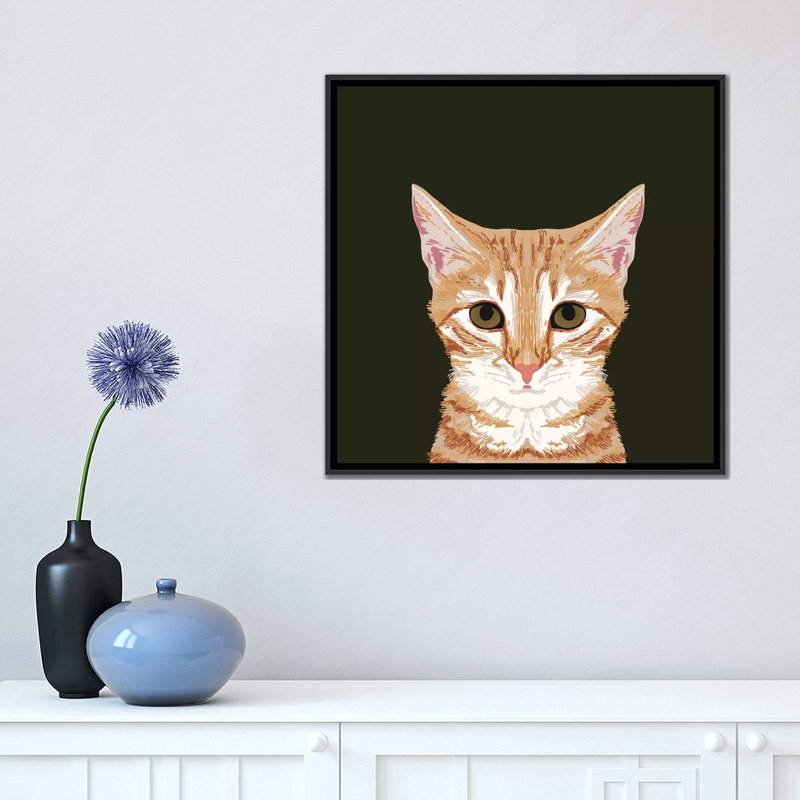 Orange tabby allongé, impression sur toile tendue, H 18 po x l 18 po x P 1,5 po, Toile avec cadre noir, Pas de tapis