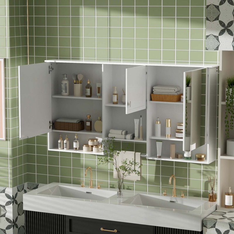 55 Inch Wall-Mount 3-In-1 Mirror Cabinet With Adjustable Shelf