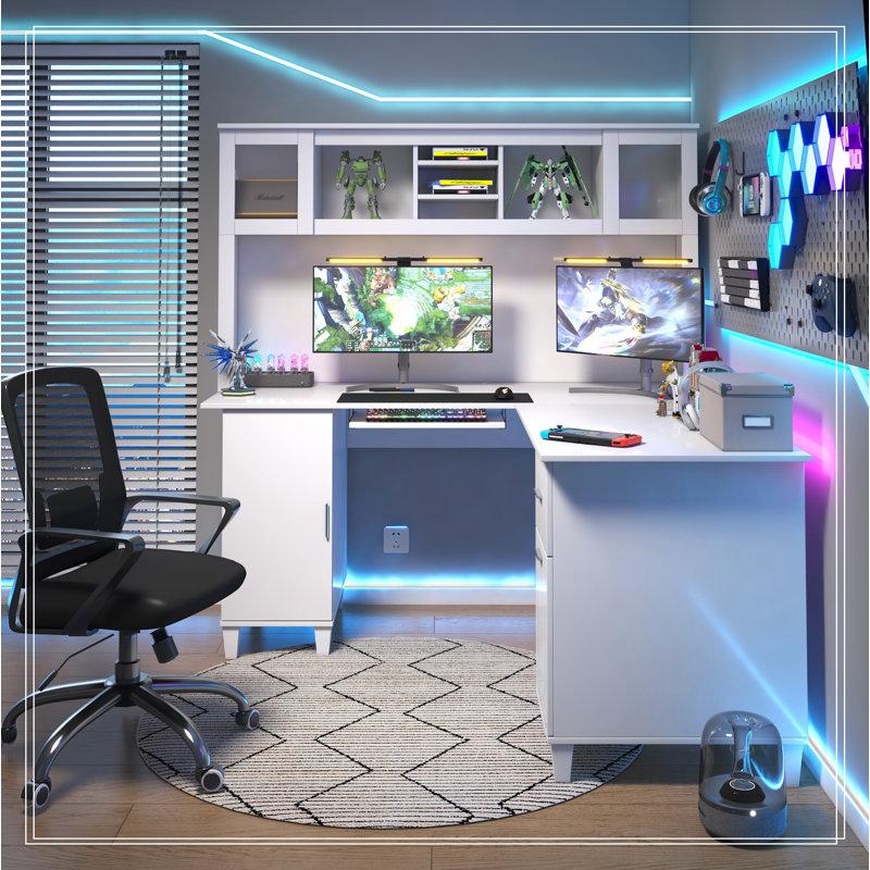 Versatile Home Office Computer Desk with Abundant Storage Options 60.04*60.04*62.99Ample Storage Space Coming with 2-tier open shelf，1 large drawer and 4 cabinet