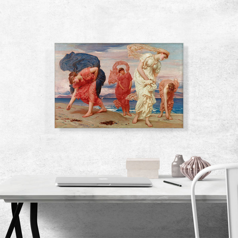 Filles grecques ramassant des cailloux au bord de la mer par Frederic Leighton, reproduction sur toile tendue