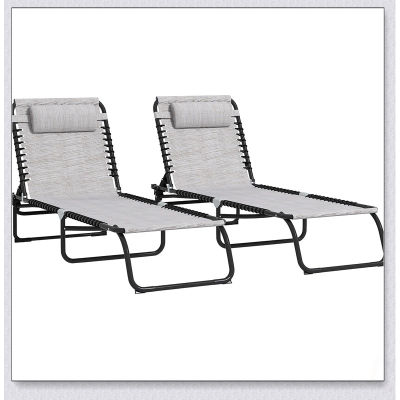 Ensemble de chaises longues pliantes Outsunny, dossier inclinable à 4 positions, filet respirant pour le confort de la plage et du patio
