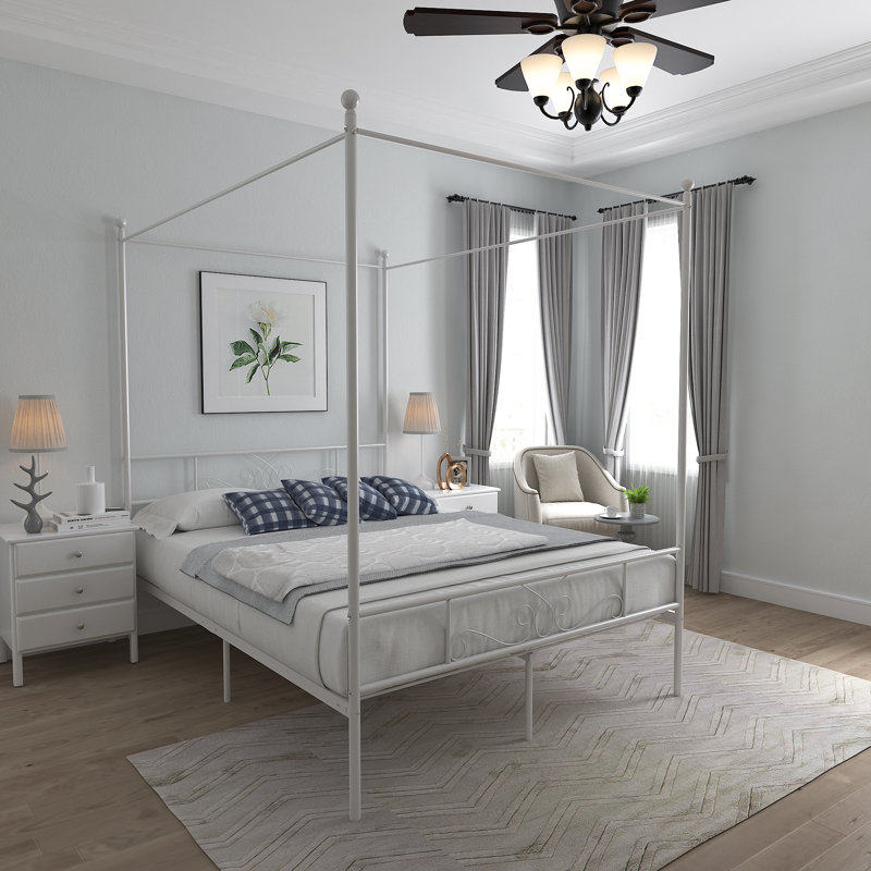 Alaina Metal Canopy Bed, Queen, White