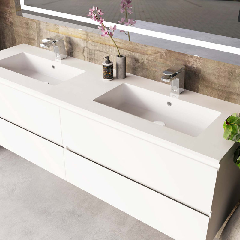 DAX Pasadena Vanity Cabinet with Glossy Toscana Basin, 64", White, White