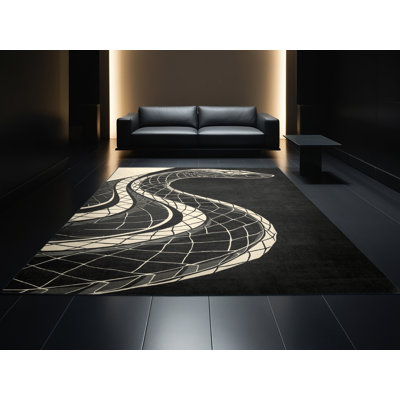 Machine Washable Oryn Basilisk Sleek & Chic Modern Geometric Rug in Brown – Black Binding