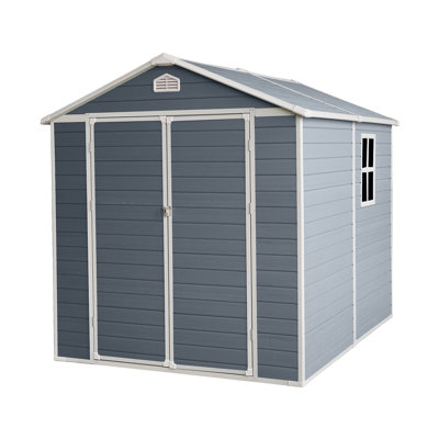 6 Ft X 8 Ft Resin Outdoor Storage, Plastic Garden Sheds With Floor And Lockable Door For Backyard, Lawn, Grey