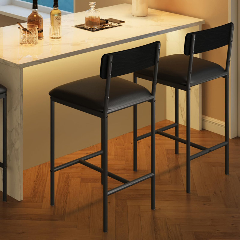 Tabourets de cuisine avec repose-pieds, chaises de bar rembourrées avec dossier, Noir
