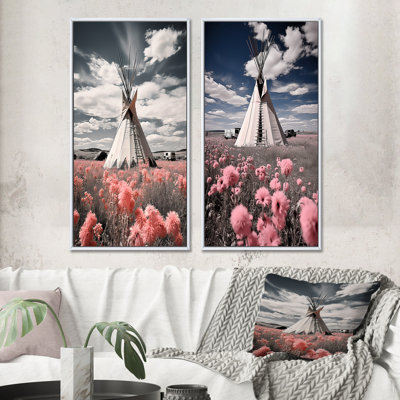 " Coral Gray Native Tipi Serenitys Embrace " 2 - Pieces