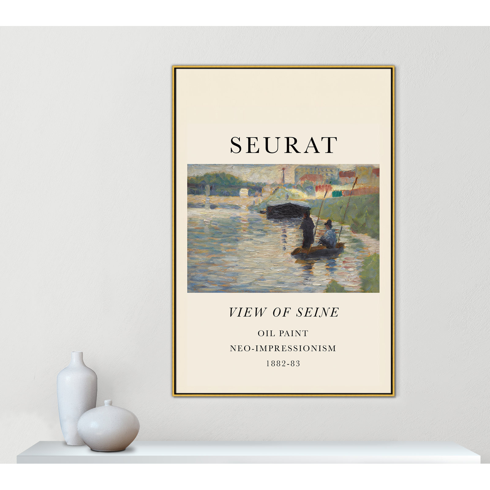 View Of Seine by Georges Seurat, No, 61.5" H x 41.5" W x 2" D, Gold Floater Frame