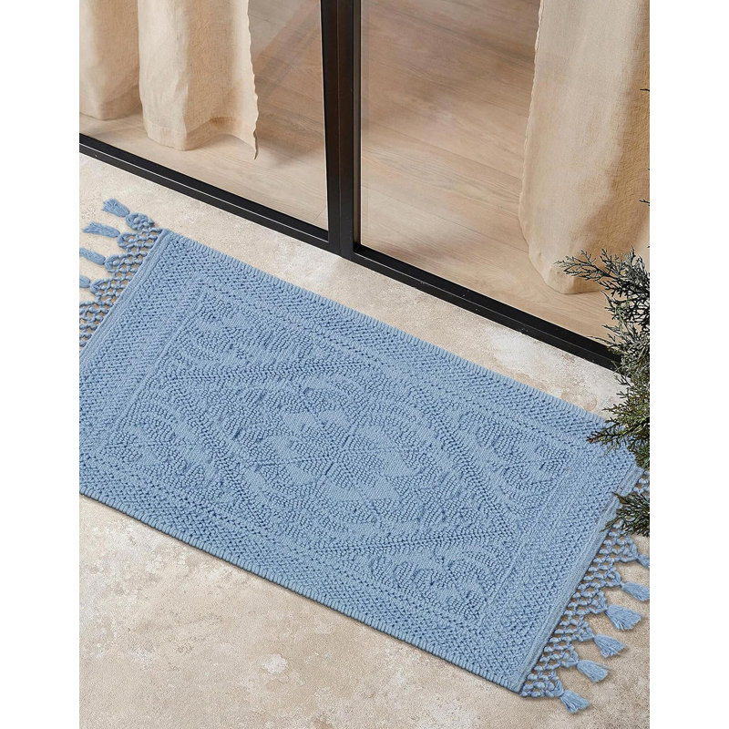 Tapis de bain Savi Home en coton jacquard texturé, Single- 38" L x 20" W, Sky Blue
