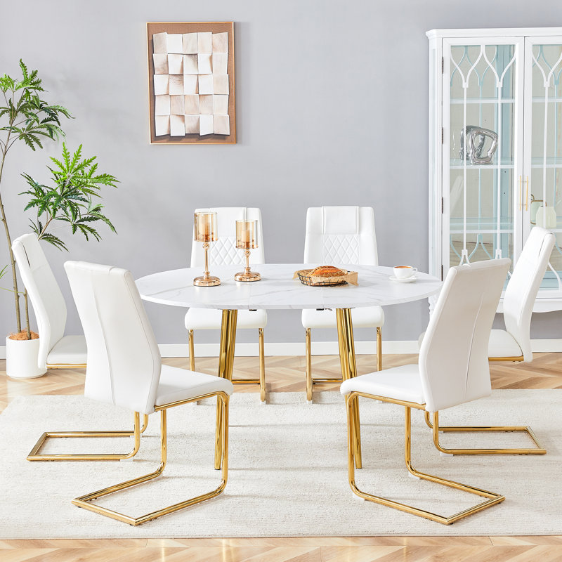 Ensemble de tables de salle à manger extensibles en MDF et de chaises en polyuréthane blanc pour un design moderne et amovible
