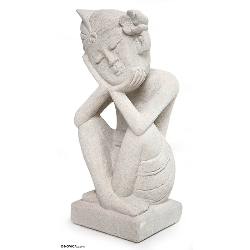 Sculpture Novica, garçon endormi et grès