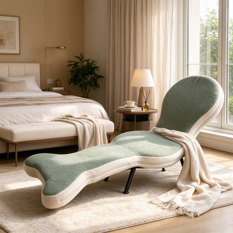 Méridienne pliable et polyvalente, revêtement en velours Teddy, conception ergonomique pour une utilisation intérieure et extérieure, facile à déplacer