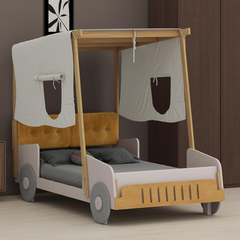 Lit de voiture avec coussin, toile de plafond et DEL, Simple