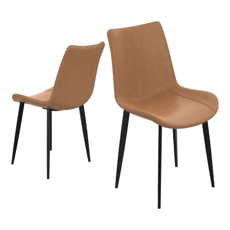 Dining Side Chairs with Faux Leather Seat and Black Metal Base,Upholstered Chairs Set of 2, Brown
