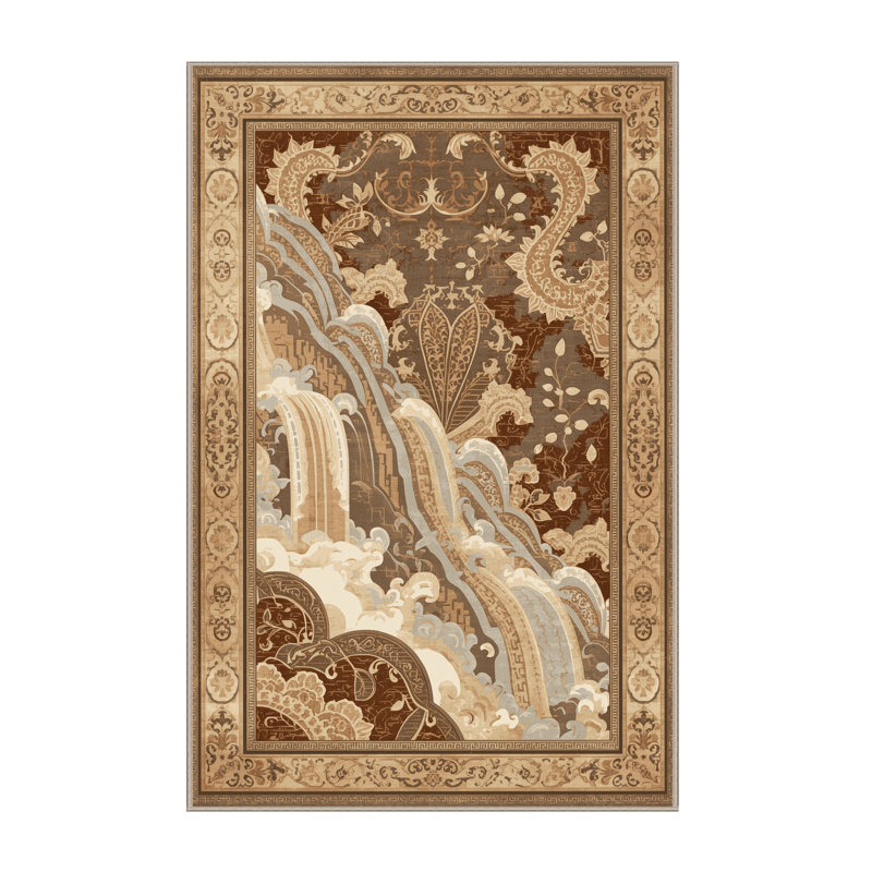 Tapis oriental classique lavable à la machine en brun - beige, 4 x 6